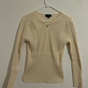 Tahari ASL White Ribbed and Ruched Knit Top